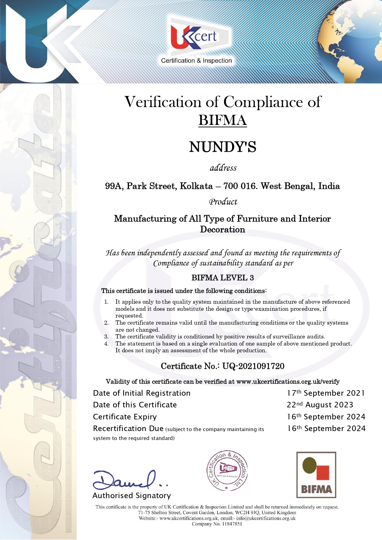 Nundys Certificate